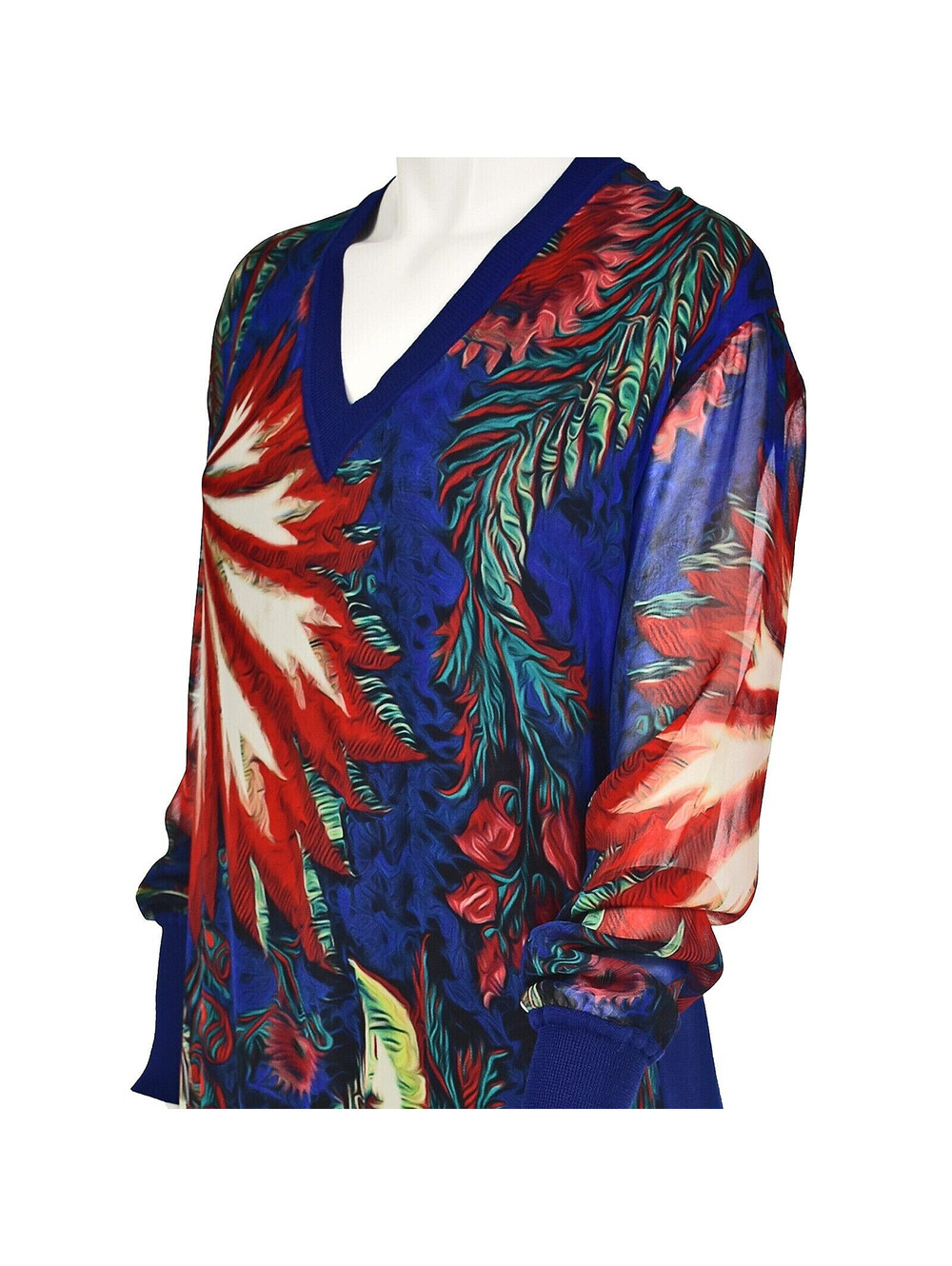 ROBERTO CAVALLI Sweater Dress w/Silk Front & Sleeves & Blue Knit Back, SZM NWOT - Picture 4 of 8